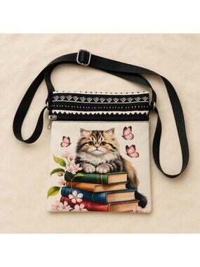 Cat on Books Crossbody Phone Bag
